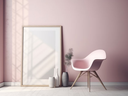 Pink modern stylish room with frame and sofa. Generative AIの素材