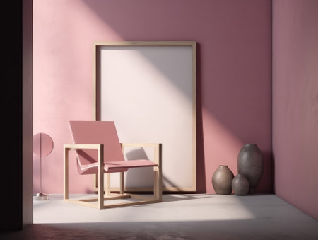 Pink modern stylish room with frame and sofa. Generative AIの素材