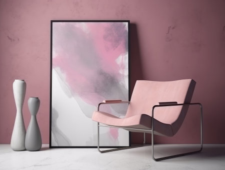 Pink modern stylish room with frame and sofa. Generative AIの素材