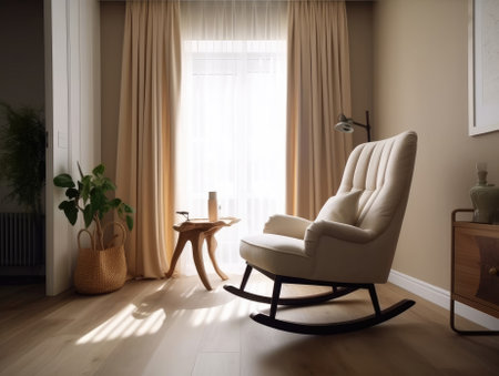 Comfortable living room with rocking chair. Generative AIの素材