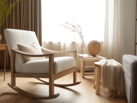 Comfortable living room with rocking chair. Generative AIの素材