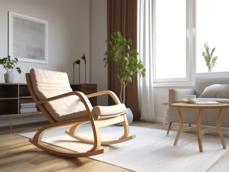 Comfortable living room with rocking chair. Generative AIの素材