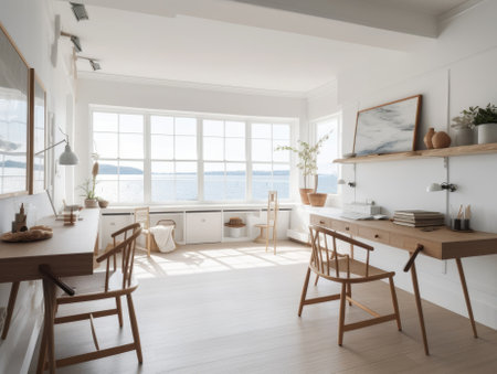 Stylish room interior with modern comfortable workplace. Generative AIの素材