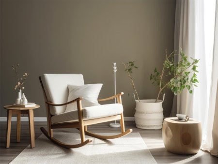 Comfortable living room with rocking chair. Generative AIの素材