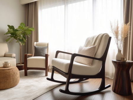 Comfortable living room with rocking chair. Generative AIの素材