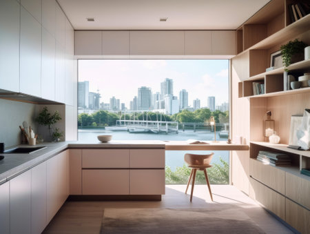 Stylish room interior with modern comfortable workplace. Generative AIの素材