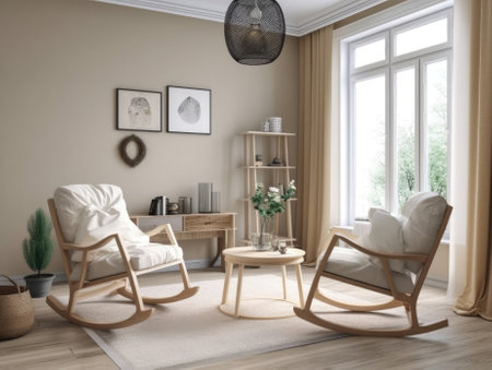 Comfortable living room with rocking chair. Generative AIの素材