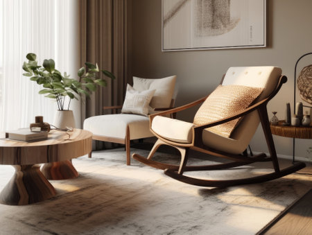Comfortable living room with rocking chair. Generative AIの素材