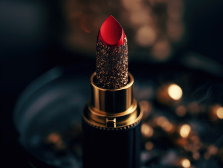 luxurious red lipstick on dark background. Generative AIの素材