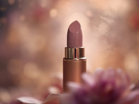 Gorgeous pink lipstick with floral background. Generative AIの素材