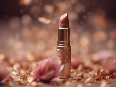 Gorgeous pink lipstick with floral background. Generative AIの素材