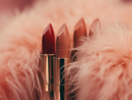 glamorous pink lipstick on fur background. Generative AIの素材