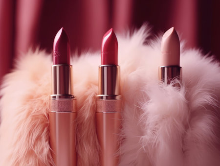 glamorous pink lipstick on fur background. Generative AIの素材