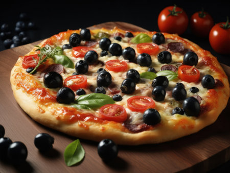 Traditional italian pizza on dark table. Generative AIの素材
