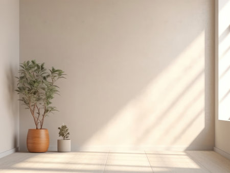 Empty modern living room with decoration and large window. Generative AIの素材