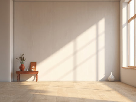 Empty modern living room with decoration and large window. Generative AIの素材