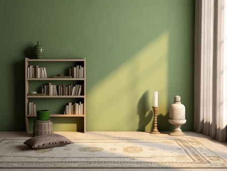 Empty modern living room with decoration and large window. Generative AIの素材