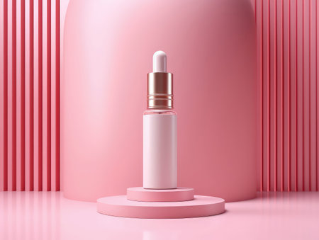 Mock up empty serum bottle with pink modern minimal background. Generative AIの素材
