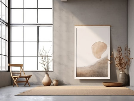 Mock up frame on the wall with room decoration and furniture. Generative AIの素材