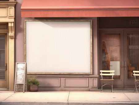 Blank mock up sign at coffee shop cafe, advertising board. Generative AIの素材