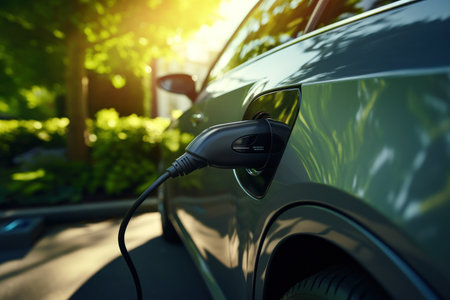 EV car charging concept of green energy and eco power produced. generative aiの素材