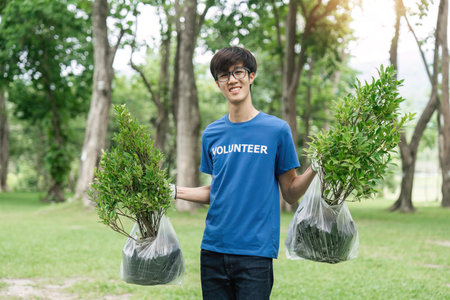 male portrait, tree and gardening in a park with trees in nature environment, agriculture or garden....