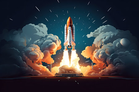 Space rocket launch flying toward the clouds believable rocket icon Having a successful company concept, generative aiの素材