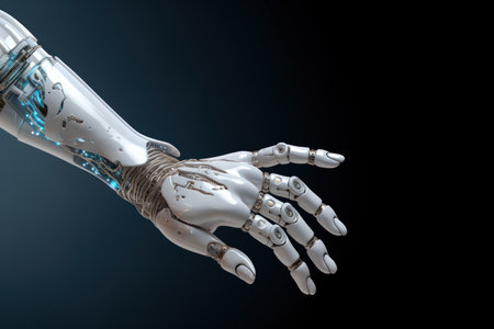 3D robot hand background, AI technology side view. Generative AIの素材