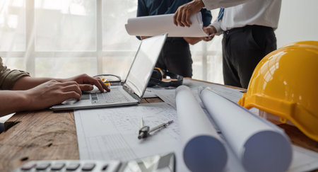 Construction concept of meeting engineers team or architects for projects working with partners and...