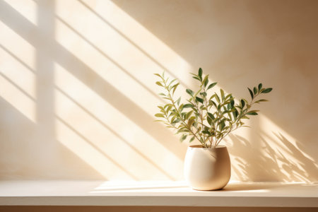 Brown vase with sunlight from the window. Generative ai.の素材
