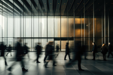 Fast moving crowd of people on a busy street with long exposure. Generative AIの素材