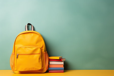 backpack on the table, with school supplies sticking out of it. school, study or teachers day concept. generative aiの素材