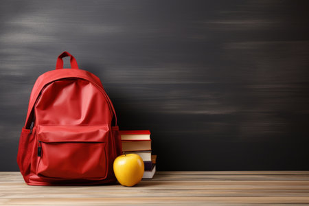 backpack on the table, with school supplies sticking out of it. school, study or teachers day concept. generative aiの素材