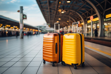 luggage suitcases at the airport wide banner with copy space area for vacations and holiday travel concepts - Generative AIの素材