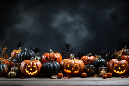Halloween carved pumpkin on the porch outside. ai generativeの素材