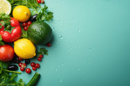 Vegetables on a copy space background, top view. generative AIの素材