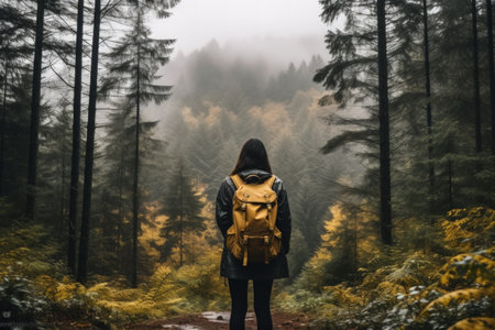 Hiking in tropical jungle backpacker. Generative Aiの素材