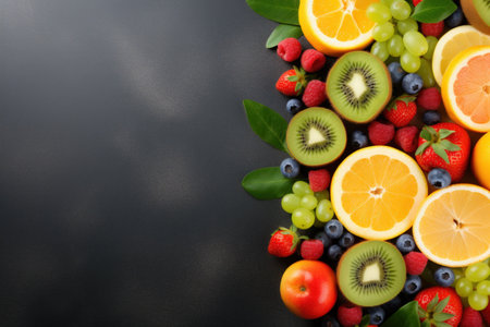 healthy superfoods with space for text on a dark background, generative aiの素材