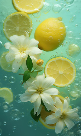 Refreshing Blend of Limes, Lemons, Grapefruits, and Oranges in Red and Green Shades. Generative AIの素材