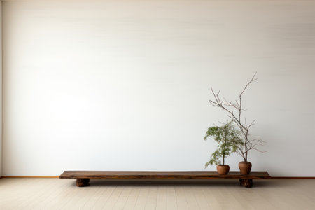 Minimal living room with sofa and cabinet against white wall. Generative AIの素材