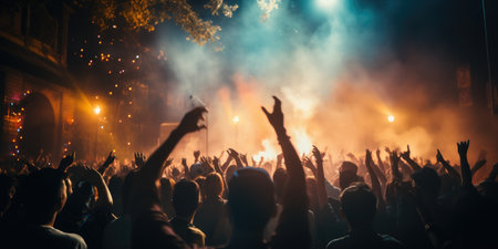 A crowd of people at a live rock concert or party event. Generative AIの素材