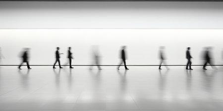 Crowded public place with people passing walking in city traffic flow motion blur effect. Cinematic light Generative AIの素材