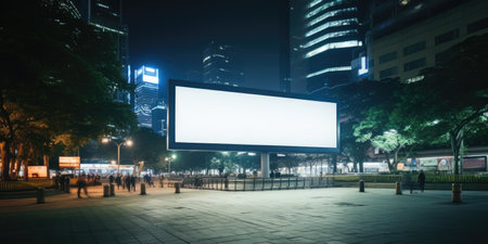 Blank white billboard signage, empty info banner, street banner. Mock up for advertisement. Generated by AIの素材