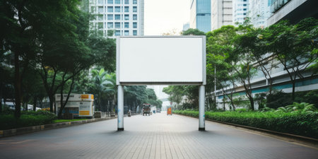 Blank white billboard signage, empty info banner, street banner. Mock up for advertisement. Generated by AIの素材