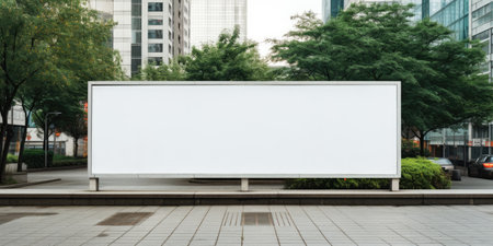 Blank white billboard signage, empty info banner, street banner. Mock up for advertisement. Generated by AIの素材