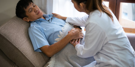 Empathy, trust and nurse caregiver holding hands with patient. consulting support and healthcare...