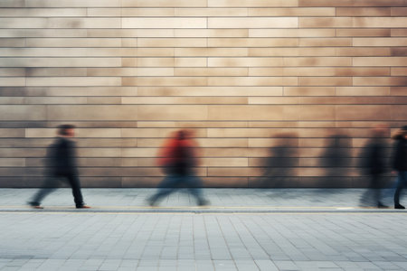 Blurred crowd people walking in modern city by Generative AIの素材