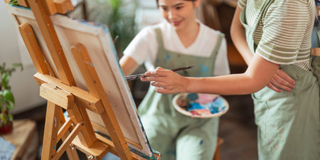 hand of artist with brush painting picture art, creativity, artistic and artwork, painting concept