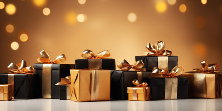 Christmas gift boxes with copyspace holiday background. Generative aiの素材