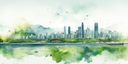 Green city ecosystem concept, Friendly environmental landscape background. generative aiの素材